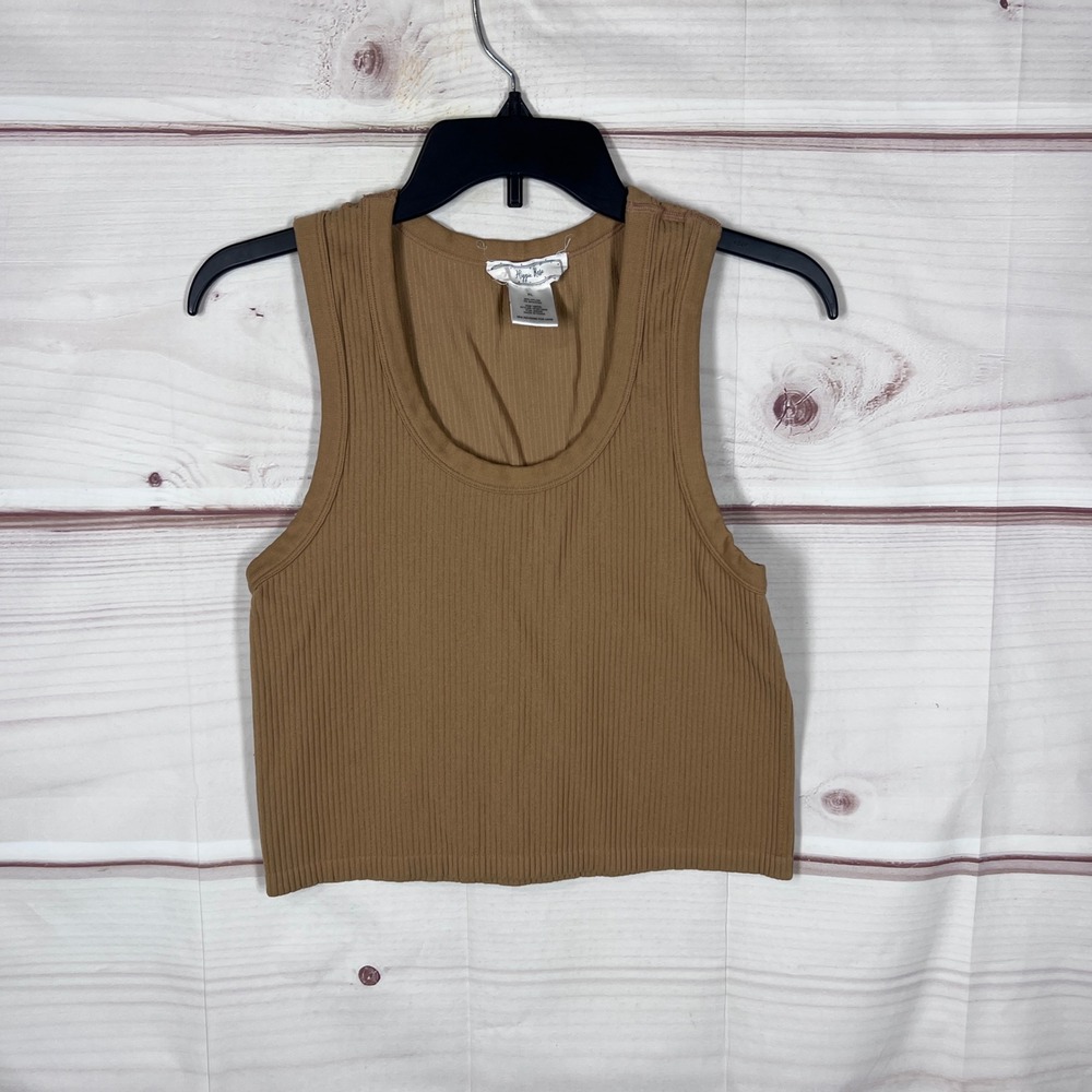 Hippie Rose Tank Top Womens Juniors XL Brown Ribbed Scoop Neck Sleeveless Crop